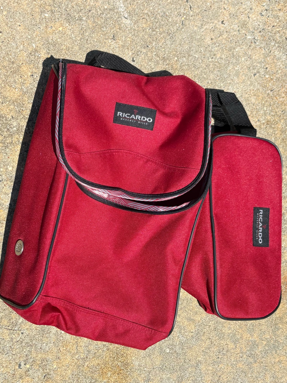 Vintage Ricardo Beverly Hills Red Nylon Travel Set Shoe Bag Toiletry Organizer